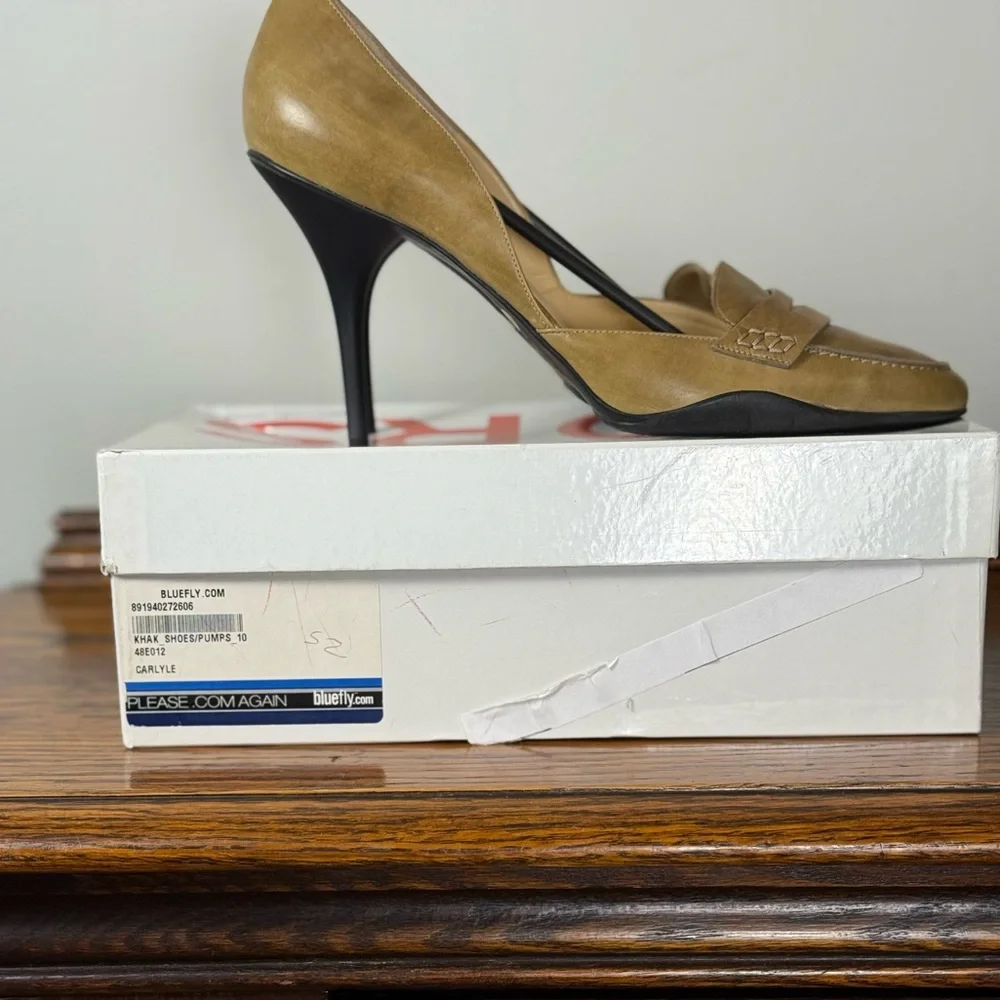 KORS Michael Kors Y2K Tan Leather Penny Loafer Rubber Sole Pump Heels Size 10M